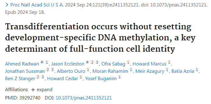 轉(zhuǎn)分化發(fā)生時不會重置發(fā)育特異性DNA甲基化是全功能細胞身份的關(guān)鍵決定因素
轉(zhuǎn)分化發(fā)生時不會重置發(fā)育特異性DNA甲基化是全功能細胞身份的關(guān)鍵決定因素