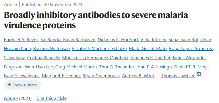 針對嚴(yán)重瘧疾毒力蛋白的廣泛抑制性抗體