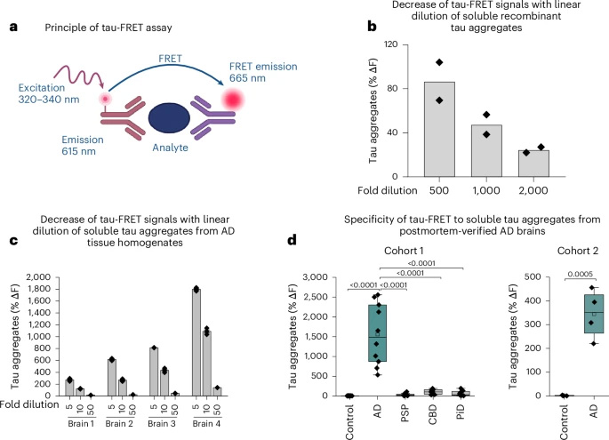 FRET檢測的神經病理學驗證，該檢測特異性識別AD中的STA，但不識別其他神經退行性tau蛋白路徑