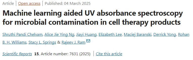 機器學習輔助的紫外吸收光譜技術(shù)用于細胞治療產(chǎn)品中的微生物污染檢測