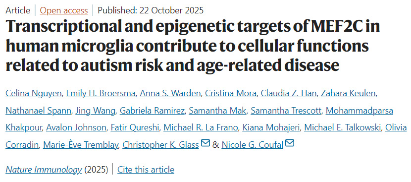 MEF2C在人類小膠質(zhì)細胞中的轉(zhuǎn)錄與表觀遺傳學(xué)靶點—對自閉癥風險及年齡相關(guān)疾病的細胞功能影響