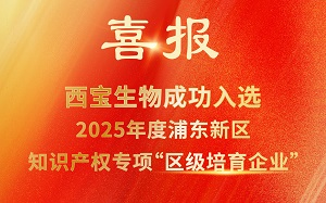 西寶生物成功入選2025年度浦東新區(qū)知識(shí)產(chǎn)權(quán)專(zhuān)項(xiàng)“區(qū)級(jí)培育企業(yè)”