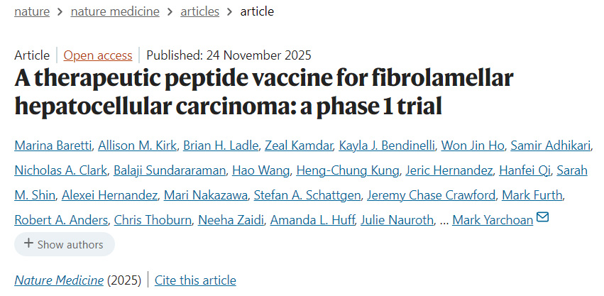 針對(duì)纖維板層型肝細(xì)胞癌的治療性肽疫苗：I期臨床試驗(yàn)
