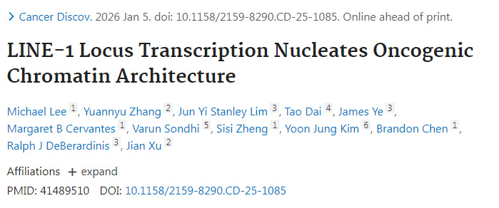 LINE-1位點轉(zhuǎn)錄起始致癌染色質(zhì)結(jié)構(gòu)的形成