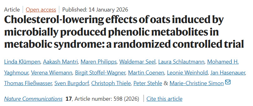 一項隨機(jī)對照試驗：微生物衍生酚類代謝物介導(dǎo)燕麥對代謝綜合征患者的降膽固醇作用