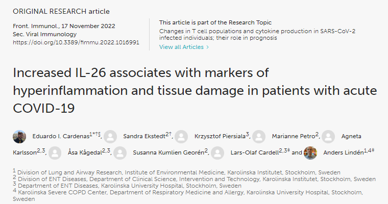 IL-26是嚴(yán)重COVID-19的一種潛在生物標(biāo)志物