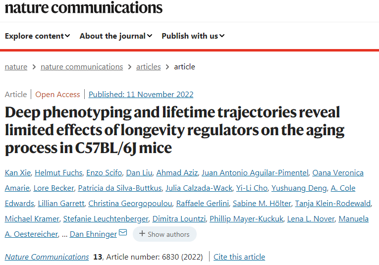 通過小鼠測試，發(fā)現(xiàn)三種抗衰老療法對衰老的假定影響基本上無效