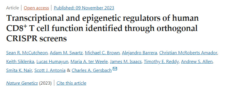通過CRISPR正交篩選鑒定人CD8+T細胞功能的轉錄和表觀遺傳學調控因子