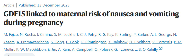 GDF15與孕婦妊娠期間惡心嘔吐的風險相關(guān)