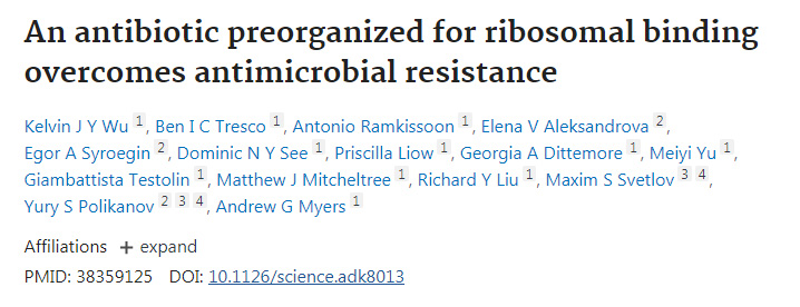 一種核糖體結(jié)合預(yù)組裝的抗生素克服了抗微生物耐藥性 一種核糖體結(jié)合預(yù)組裝的抗生素克服了抗微生物耐藥性