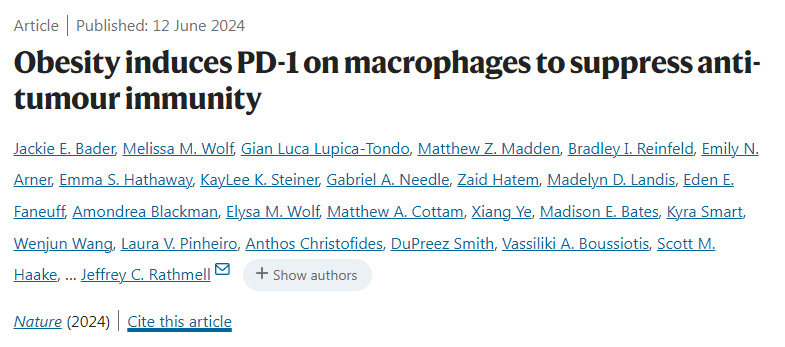 肥胖誘導(dǎo)巨噬細胞上的PD-1抑制抗腫瘤免疫 肥胖誘導(dǎo)巨噬細胞上的PD-1抑制抗腫瘤免疫