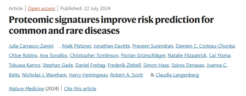 蛋白質(zhì)組學特征改善了常見病和罕見病的風險預測