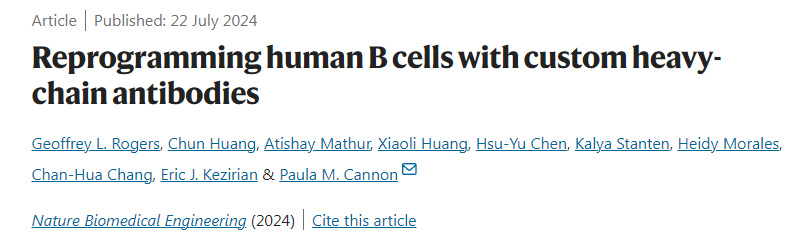 用定制的重鏈抗體重新編程人類B細胞 用定制的重鏈抗體重新編程人類B細胞